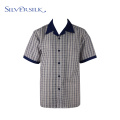 Linen Rayon Men Blouse Plaid Shirts Short Sleeves